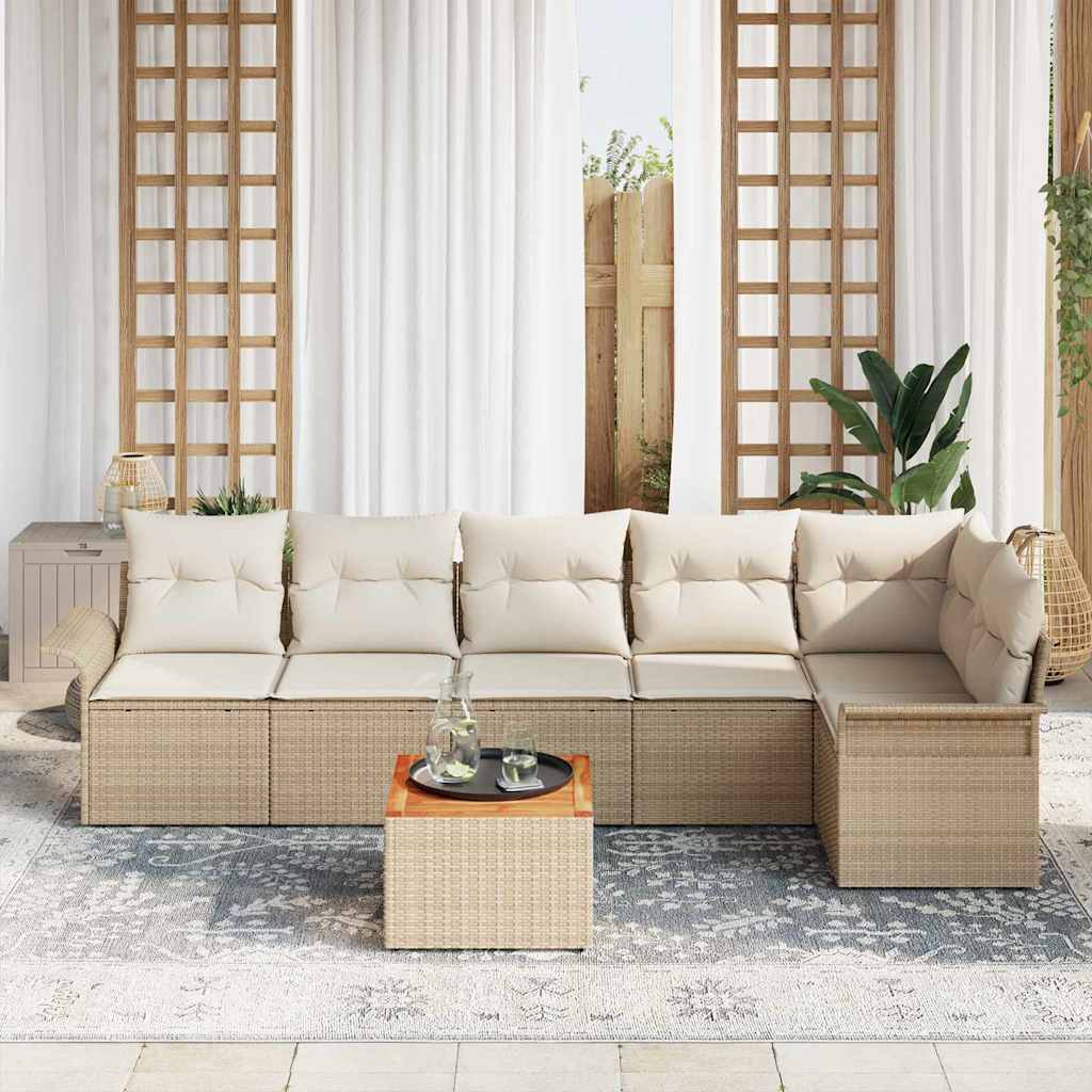 Garten-Sofa-Set mit Kissen mit Speicher 7 pcs Beige und Creme